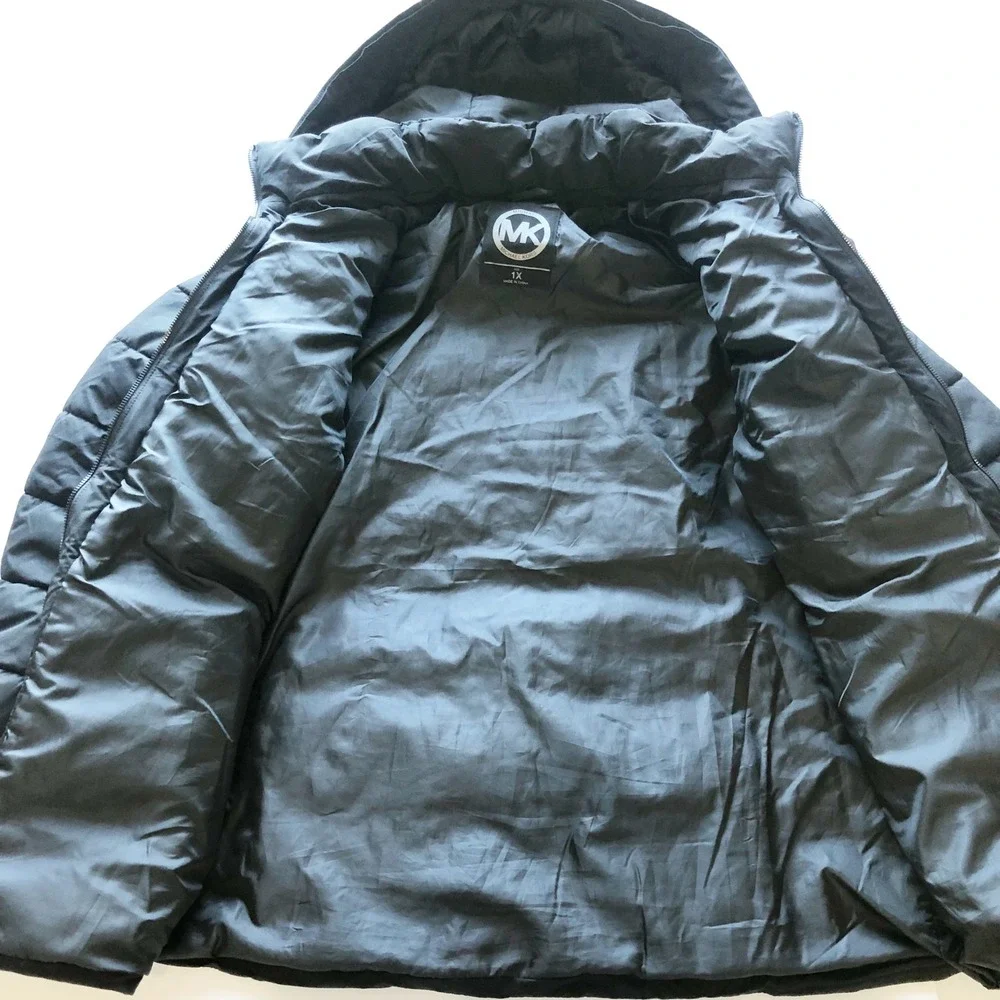 Michael Kors Coat Womens 1X Black Quilted Puffer Hooded Plus Size Winter Jacket